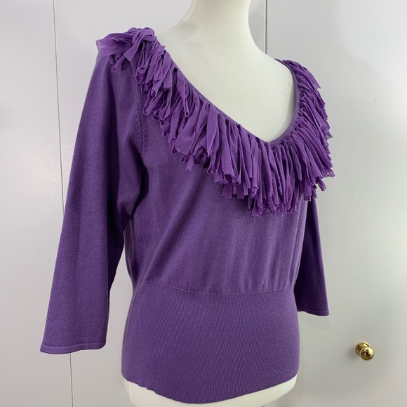 Whimsy by Sydney Easton XL sweater fringe V neck - Picture 7 of 8